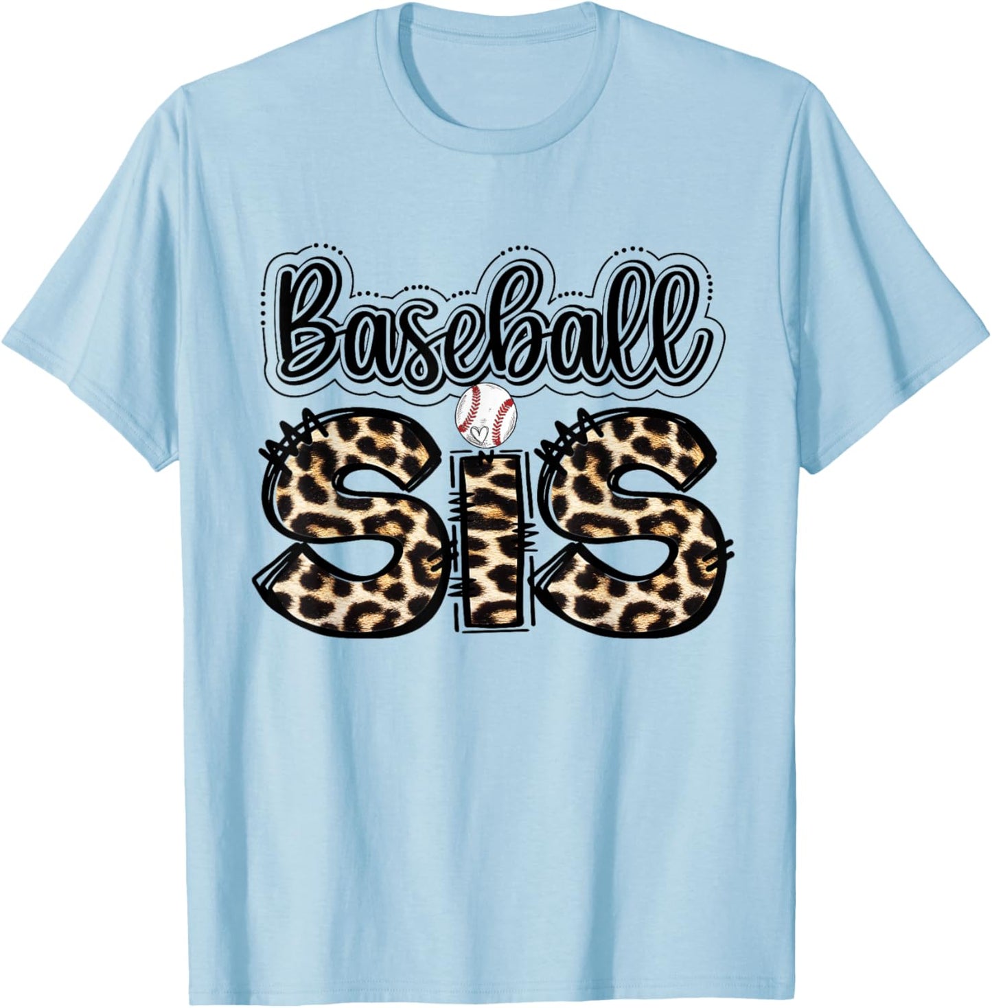 Vintage Sport Lover Sister Mothers Day Leopard Baseball Sis T-Shirt - T-Shirt | Light Blue