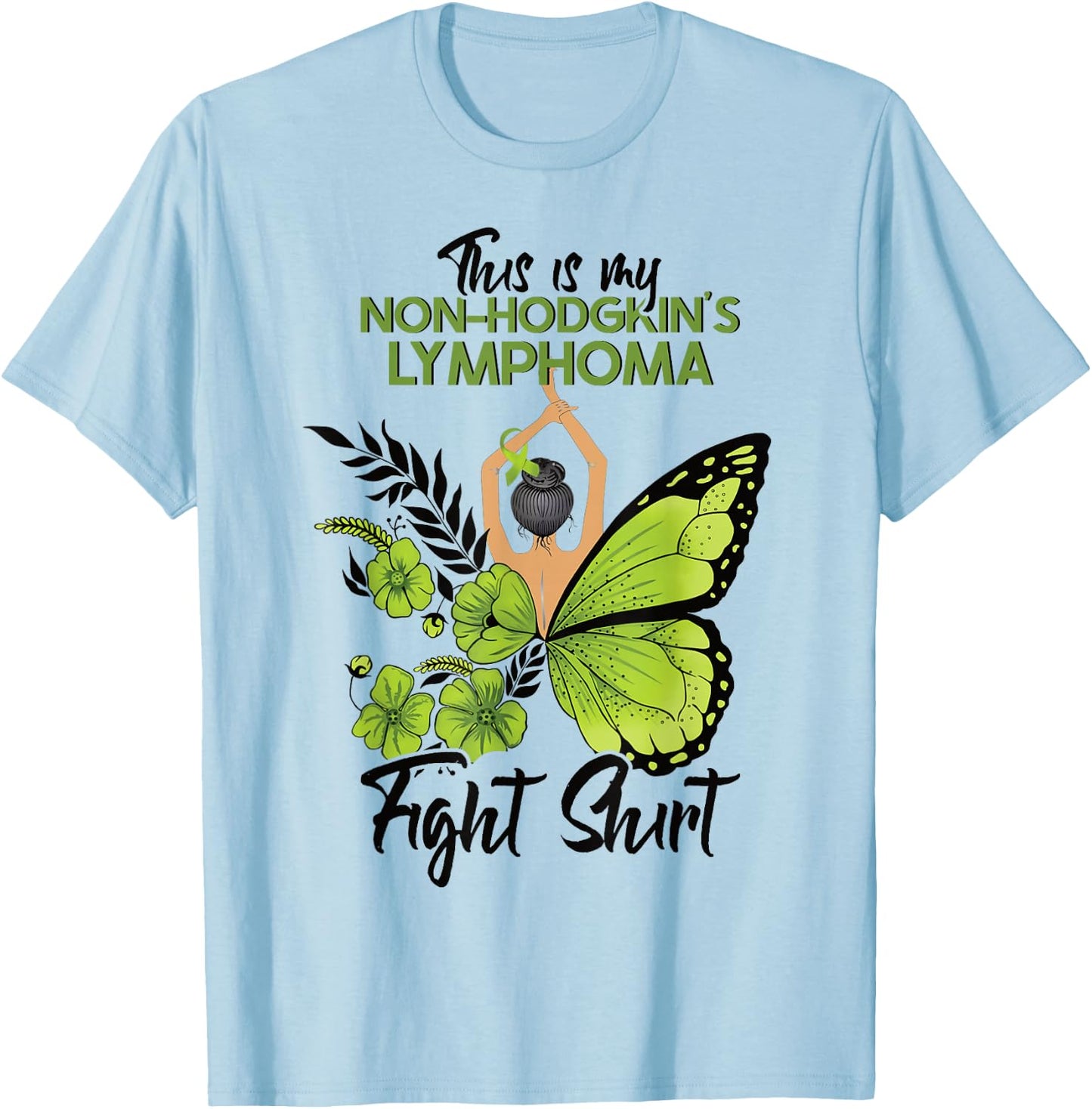 Non-Hodgkins Lymphoma Cancer Awareness Green Ribbon T-Shirt - T-Shirt | Light Blue