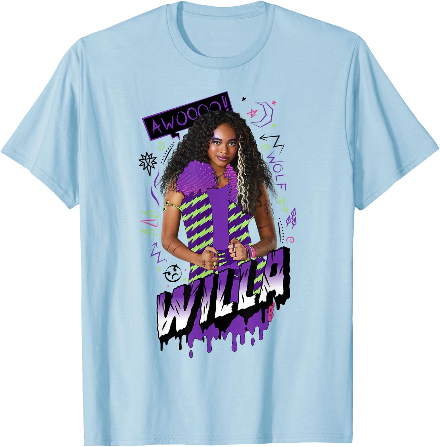 Disney Zombies Willa Wolf Retro Paint Drip Poster T-Shirt - T-Shirt | Light Blue