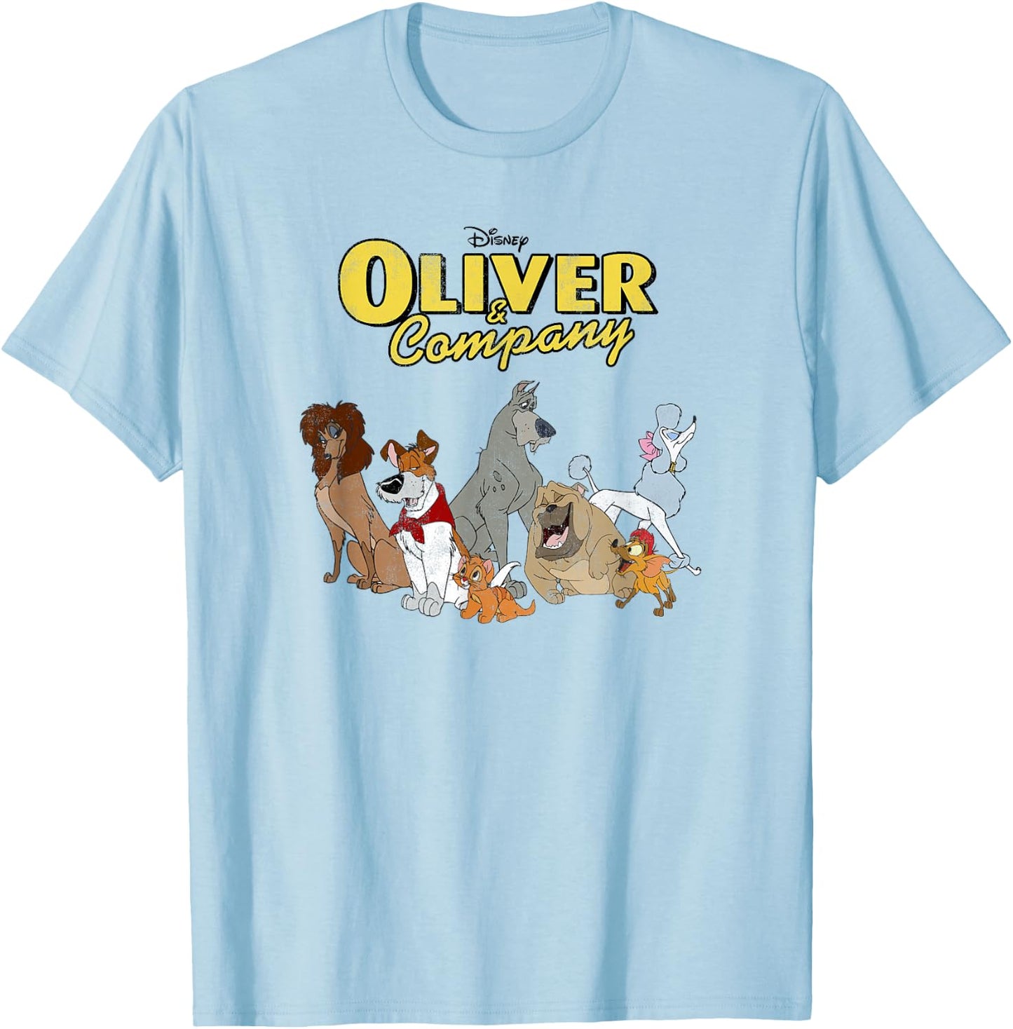 Disney Oliver & Company Group Shot Dog Gang Logo T-Shirt - T-Shirt | Light Blue