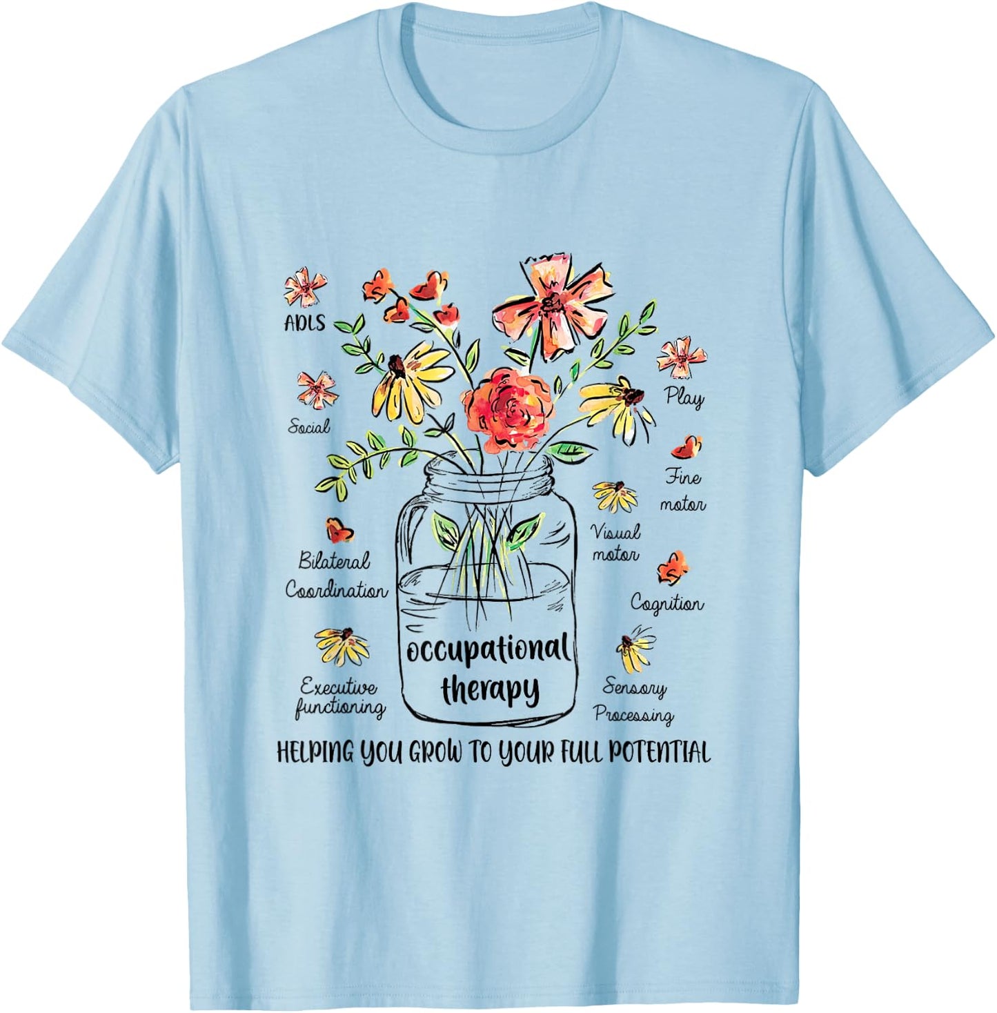 Retro Floral OT Occupational Therapist OT therapy women T-Shirt - T-Shirt | Light Blue