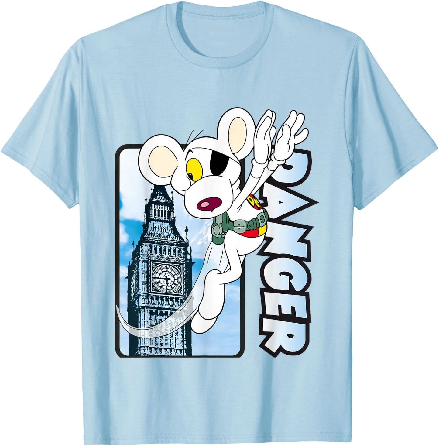 Danger Mouse Flying Past Big Ben T-Shirt - T-Shirt | Light Blue