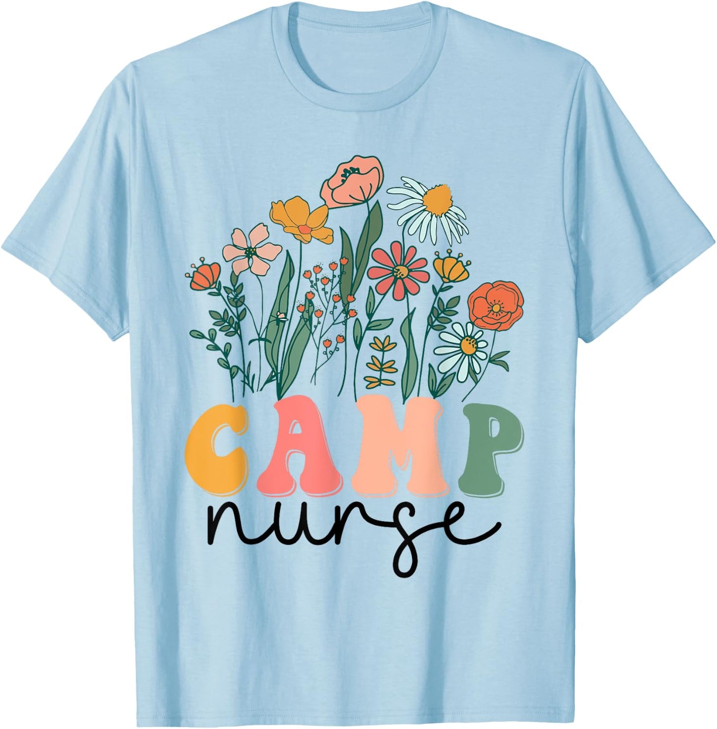 Groovy Wildflower Camp Nurse T-Shirt - T-Shirt | Light Blue
