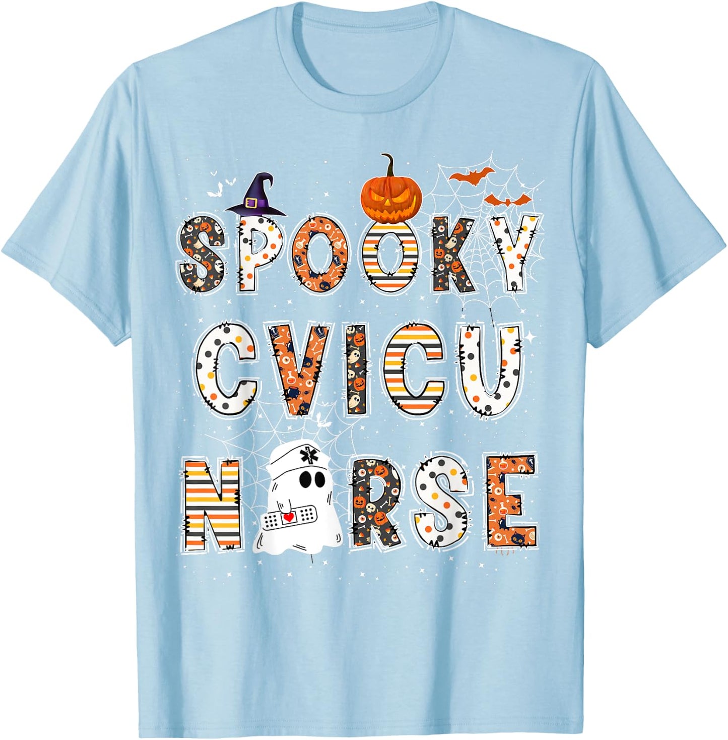 Spooky CVICU Nurse Halloween Costume Cardiovascular Nurse T-Shirt - T-Shirt | Light Blue