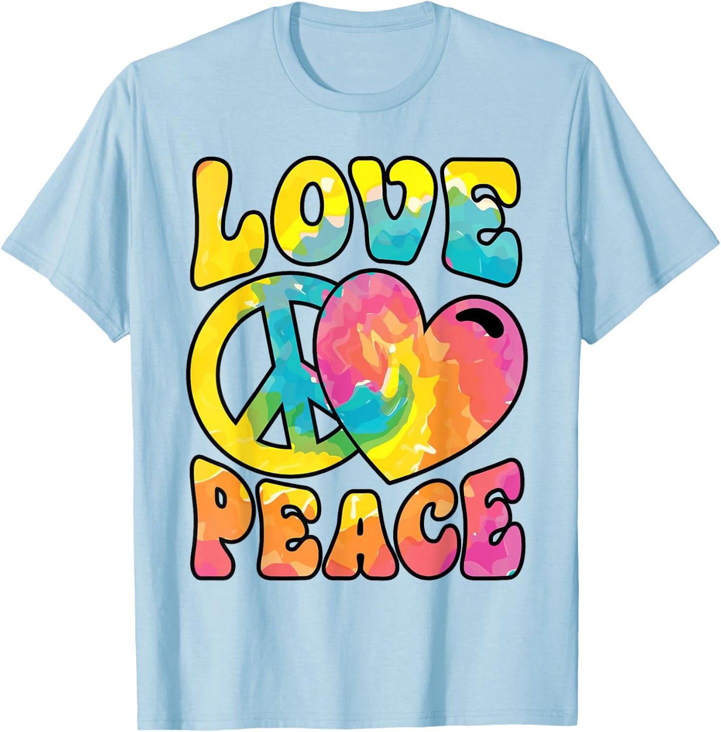 Hippie Women Men Love Peace Sign Heart Tie Dye Retro Groovy T-Shirt - T-Shirt | Light Blue