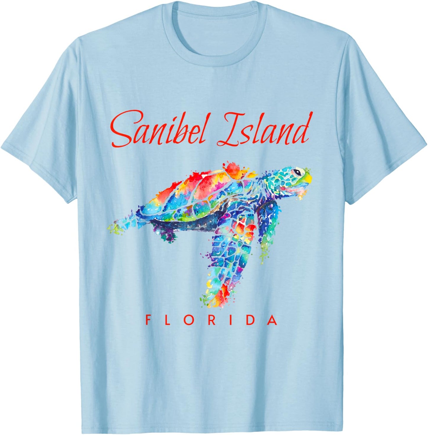 Sanibel Island Florida Watercolor Sea Turtle T-Shirt - T-Shirt | Light Blue