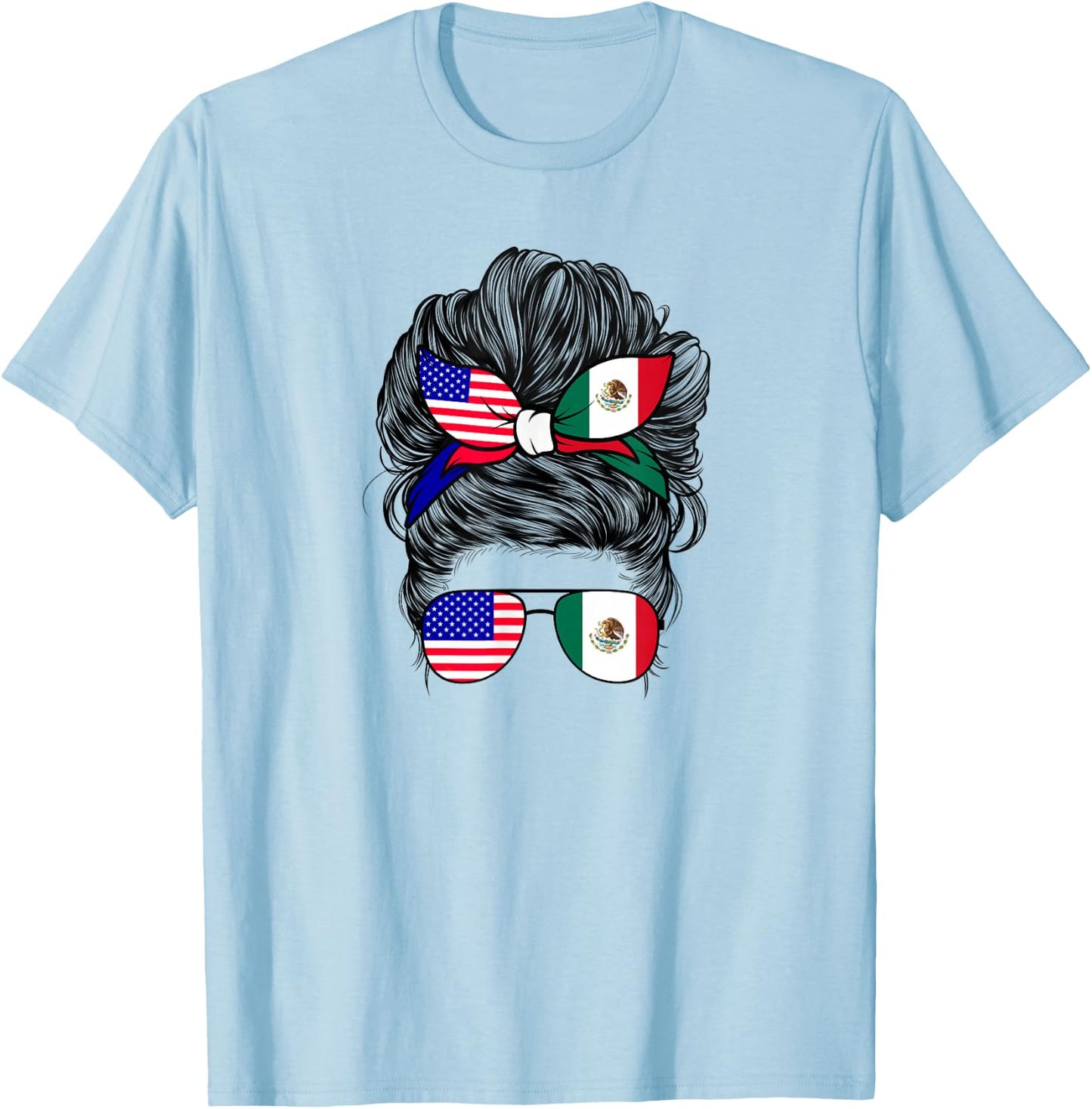 Half American And Mexican Mexico America Flag Girl T-Shirt - T-Shirt | Light Blue