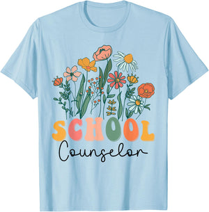 Groovy Wildflower School Counselor T-Shirt - T-Shirt | Light Blue