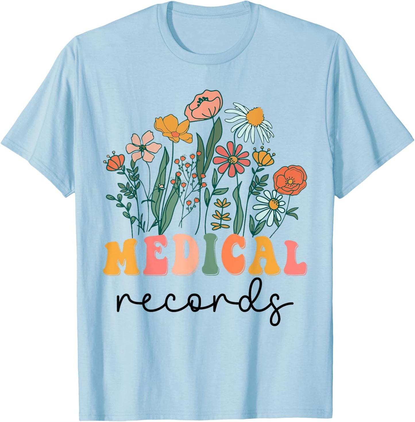 Groovy Wildflower Medical Records T-Shirt - T-Shirt | Light Blue