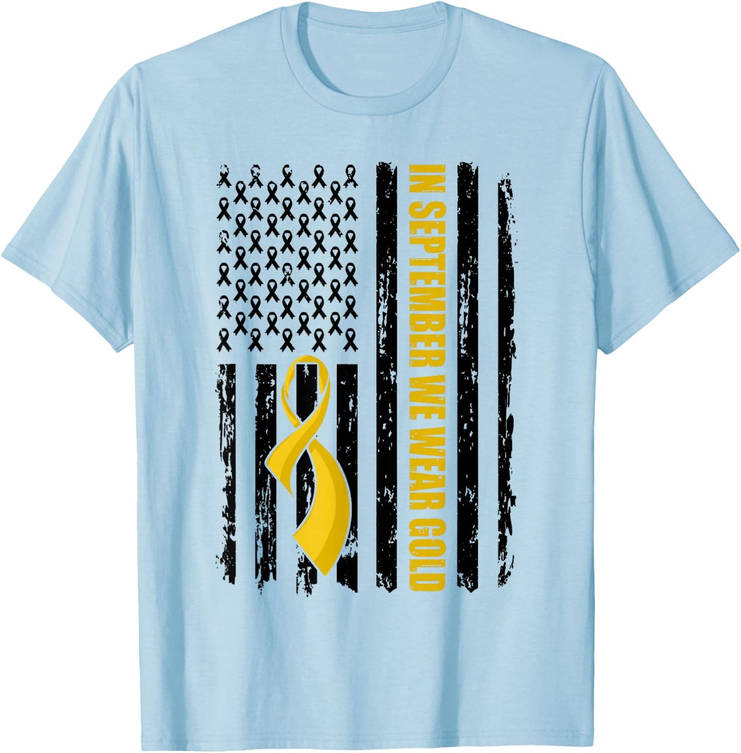 In September We Wear Gold Flag Childhood Cancer Awareness T-Shirt - T-Shirt | Light Blue