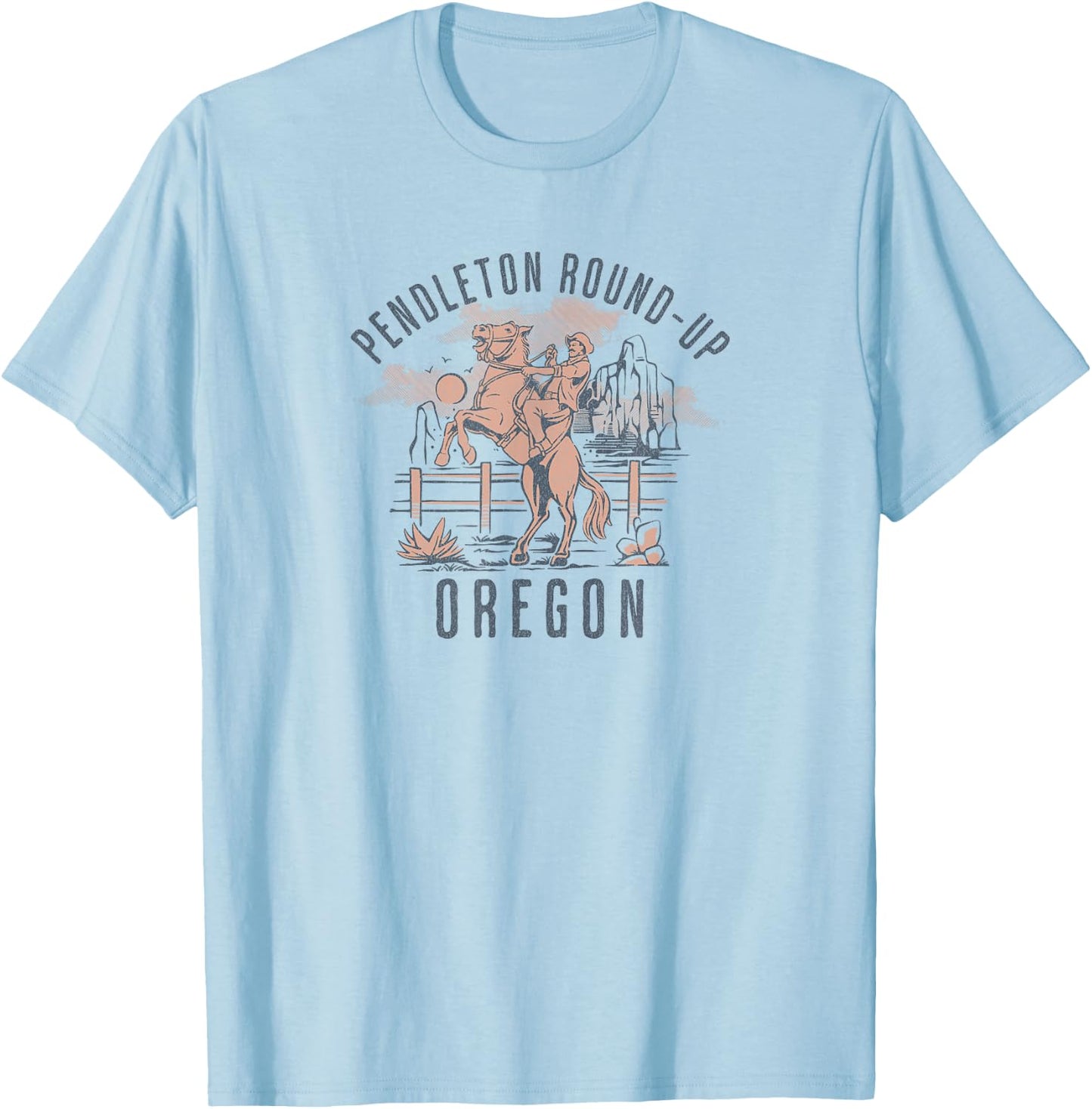 Pendleton Round-Up Oregon Rodeo Cowboy and Horse T-Shirt - T-Shirt | Light Blue