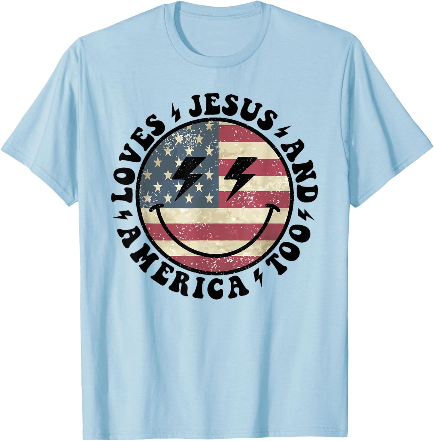 Loves Jesus and America Too God Christian 4th of July retro T-Shirt - T-Shirt | Light Blue