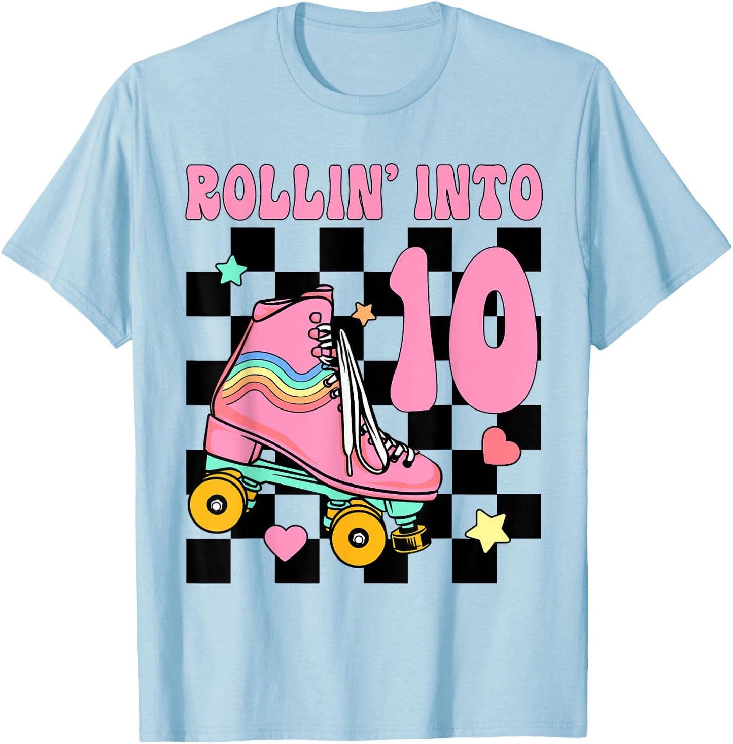 Rolling Into 10 Years Old Roller Skating Girl 10th Birthday T-Shirt - T-Shirt | Light Blue