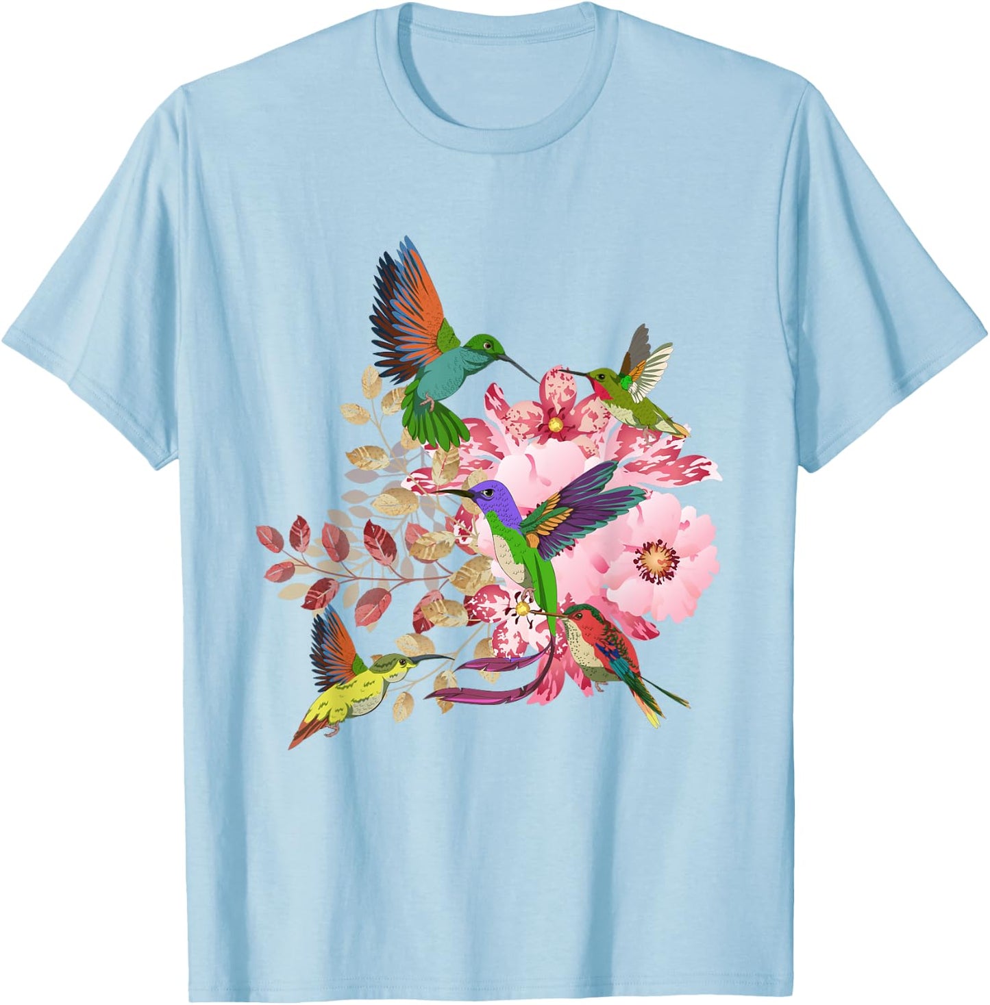 Flowers Hummingbird Floral Bird Animal Vintage Hummingbird T-Shirt - T-Shirt | Light Blue