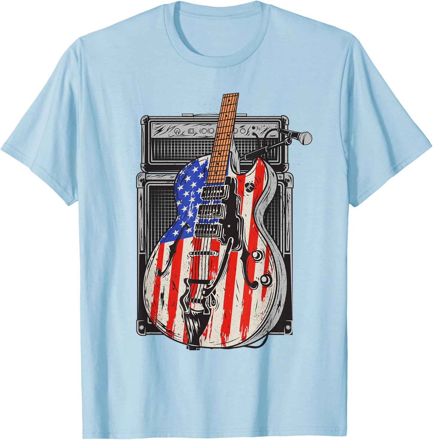 American Flag Guitar 4th of July Guitarist USA Country Music T-Shirt - T-Shirt | Light Blue