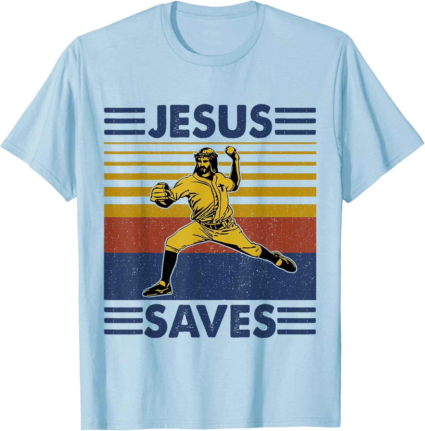 Jesus Save Funny Jesus Playing Baseball T-Shirt - T-Shirt | Light Blue