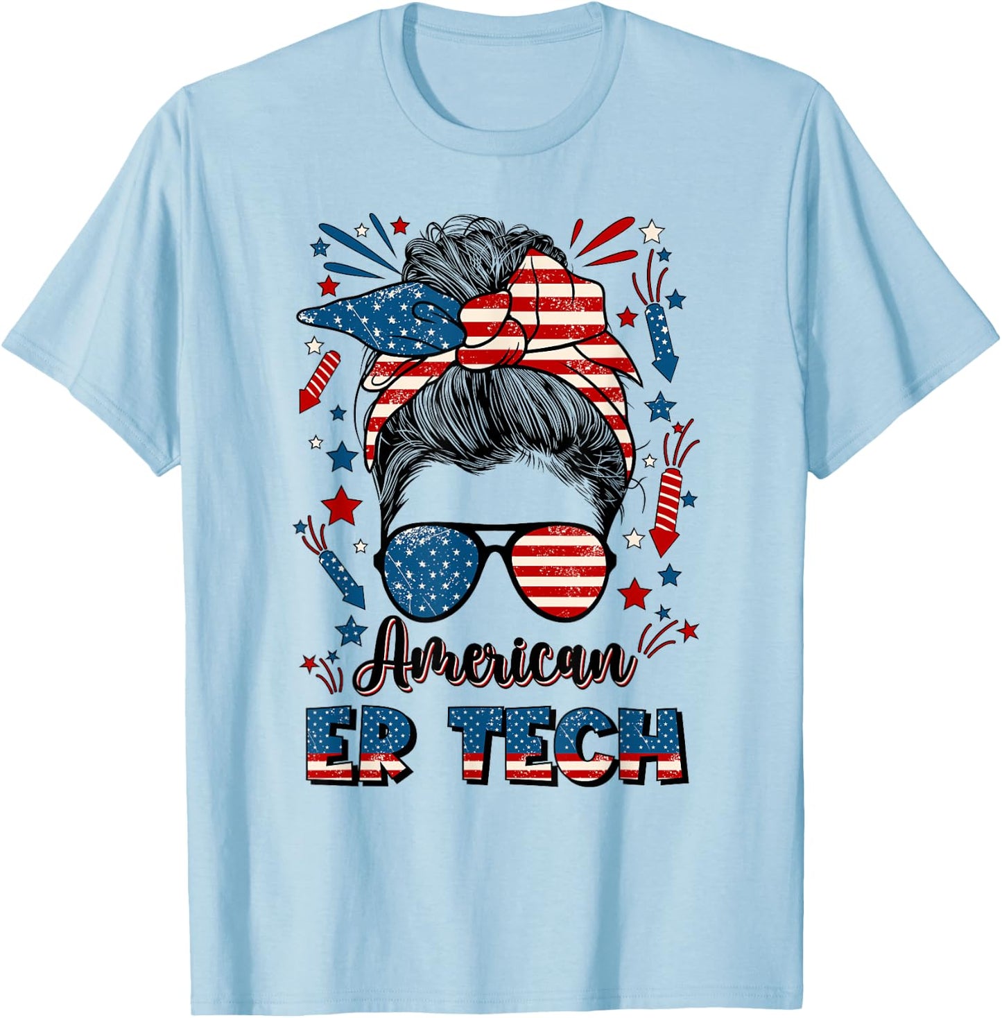 4th Of July ER Tech American Flag Emergency Room Technician Women Men T-Shirt - T-Shirt | Light Blue
