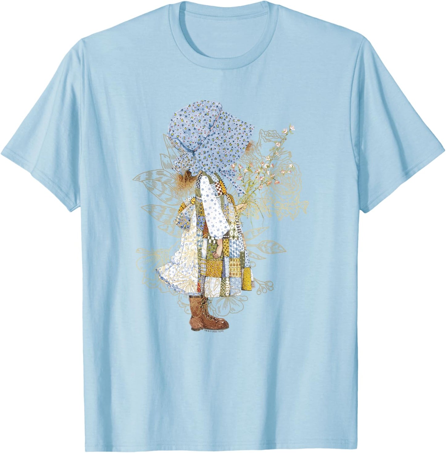Holly Hobbie County Girl Holding Flowers Sweet Vintage T-Shirt - T-Shirt | Light Blue