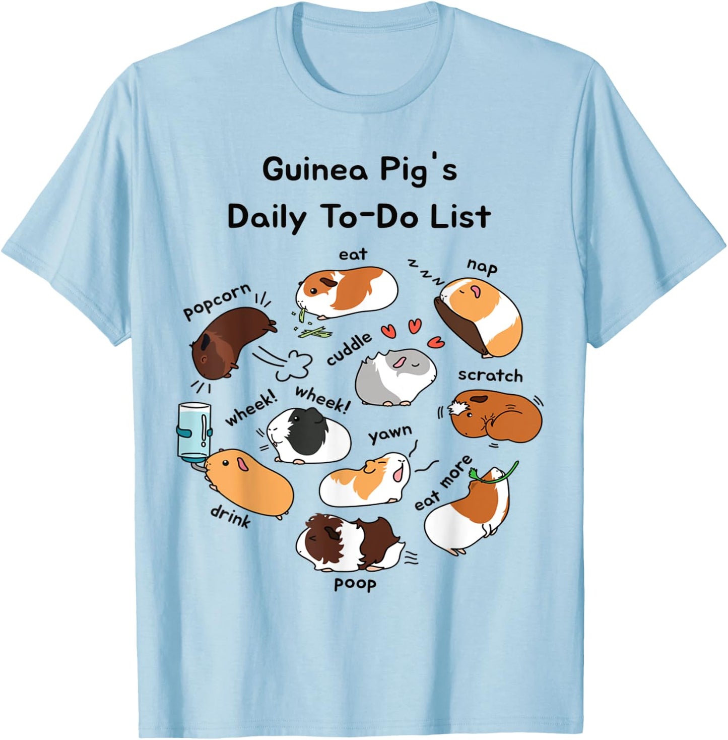 Guinea Pig Daily To-Do List Funny Cute Guinea Pig Lover T-Shirt - T-Shirt | Light Blue