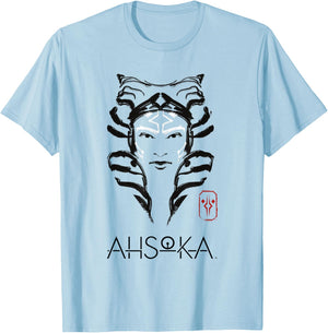 Star Wars: Ahsoka Minimalist Face Portrait T-Shirt - T-Shirt | Light Blue