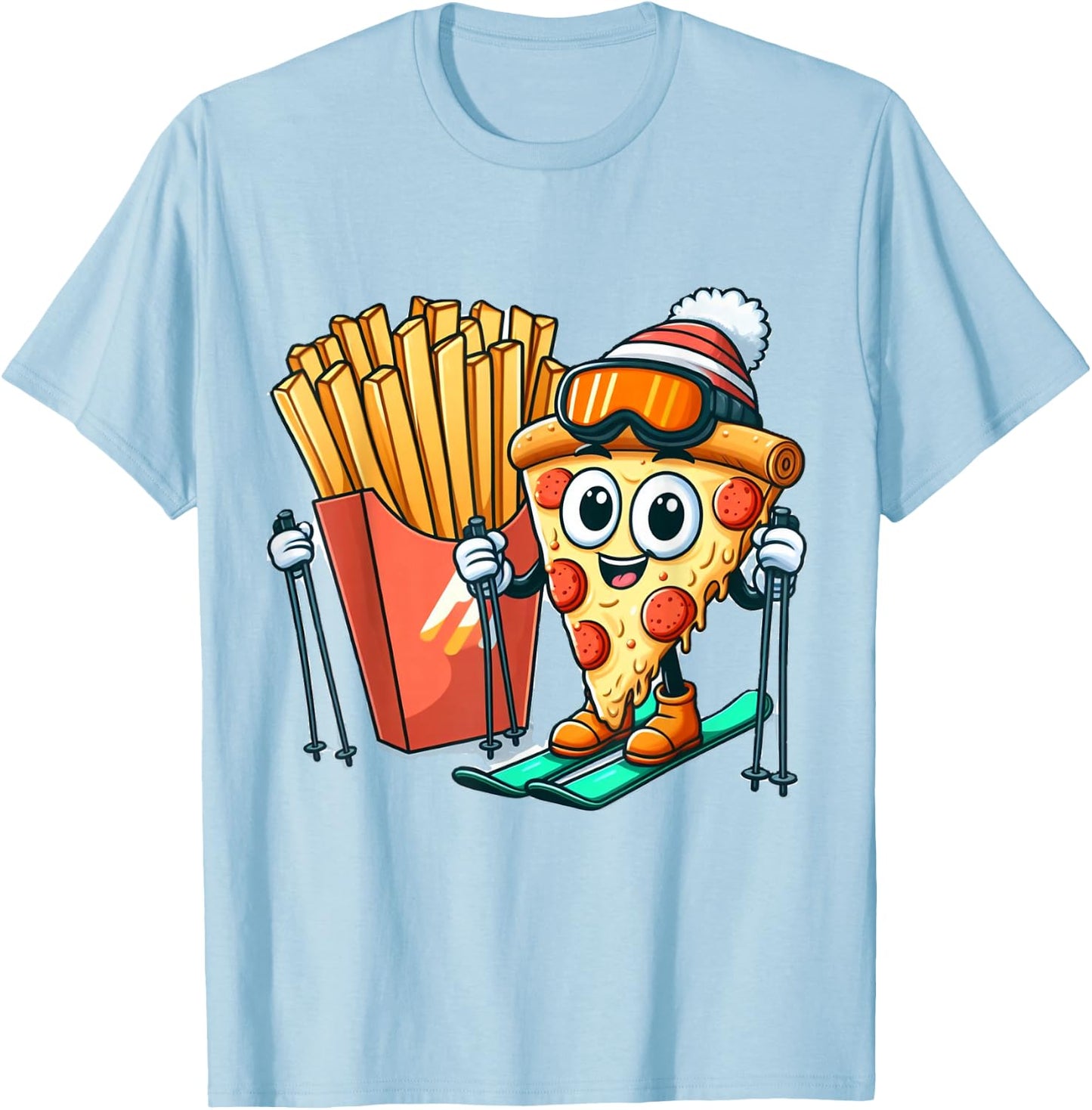 Kid's Ski Lesson Pizza French Fry Skiing T-Shirt - T-Shirt | Light Blue