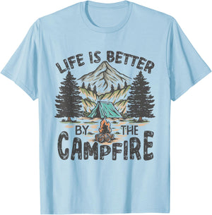 Vintage Retro Life is Better Around The Campfire Camping T-Shirt - T-Shirt | Light Blue
