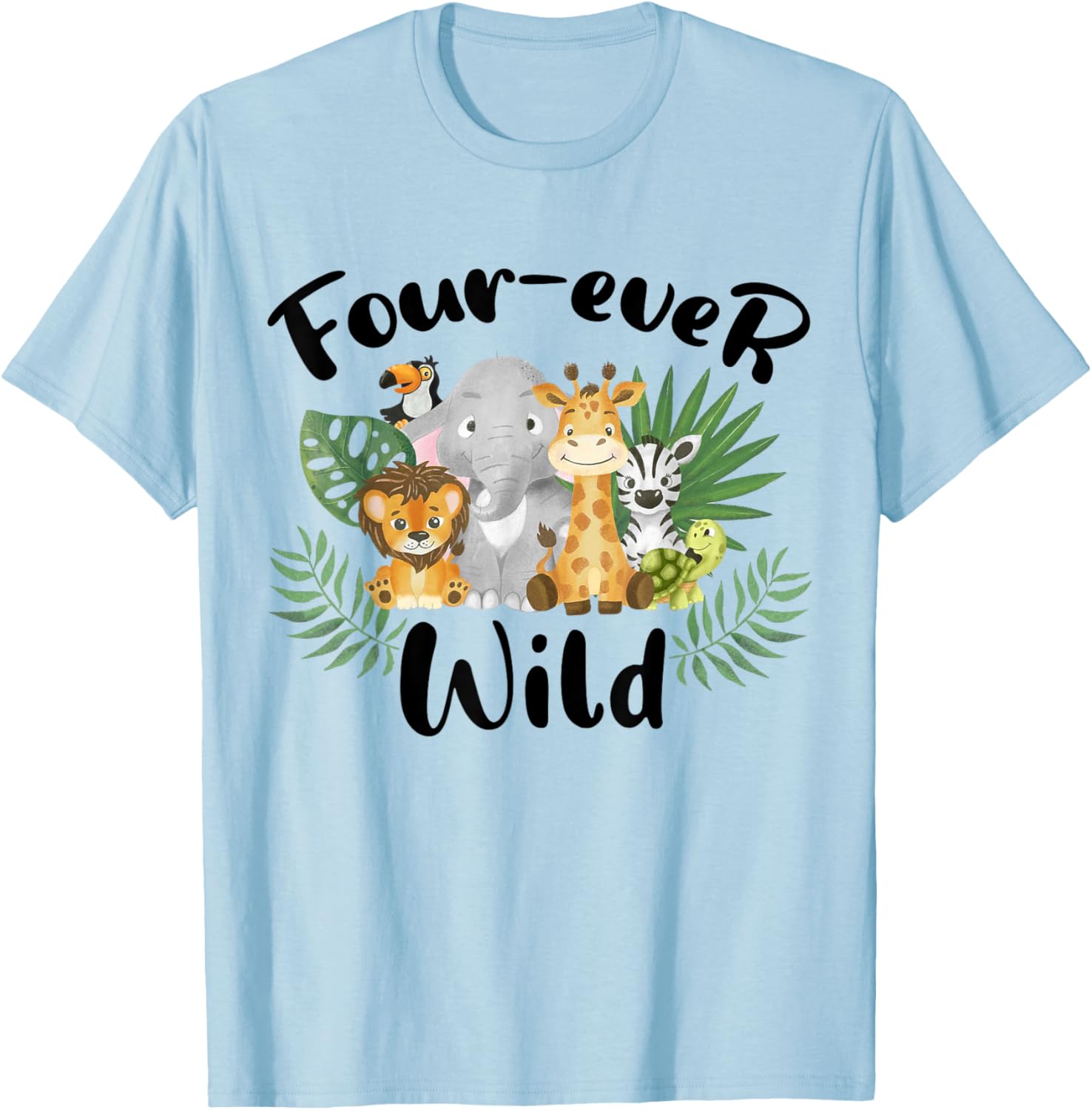 Kids Four-ever Wild 4th Birthday Boy Funny Animals Toddler T-Shirt - T-Shirt | Light Blue