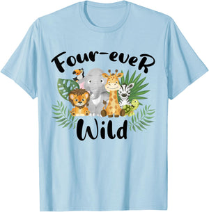 Kids Four-ever Wild 4th Birthday Boy Funny Animals Toddler T-Shirt - T-Shirt | Light Blue