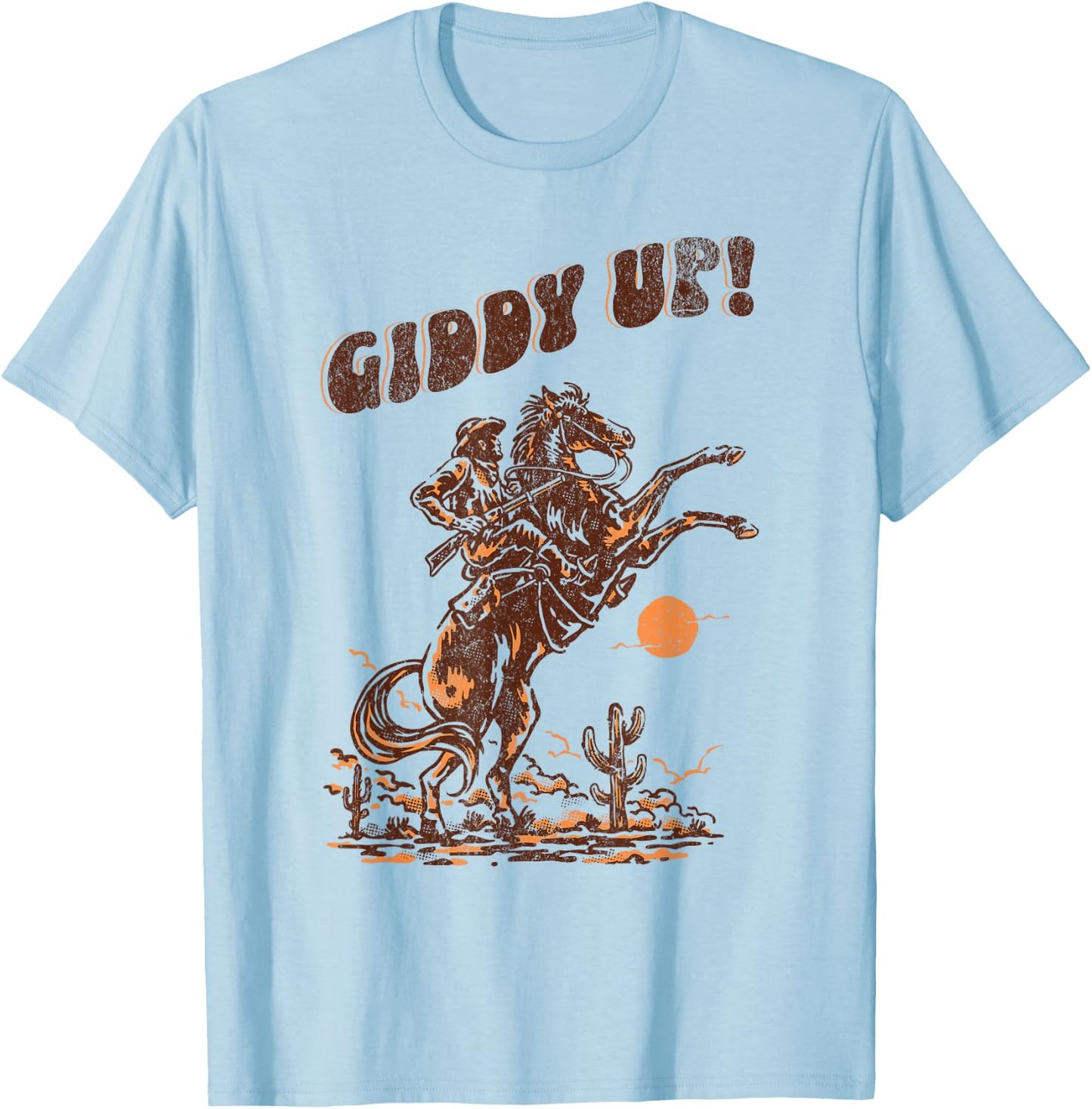 Giddy Up Horse Western Boho Hippie Design T-Shirt - T-Shirt | Light Blue