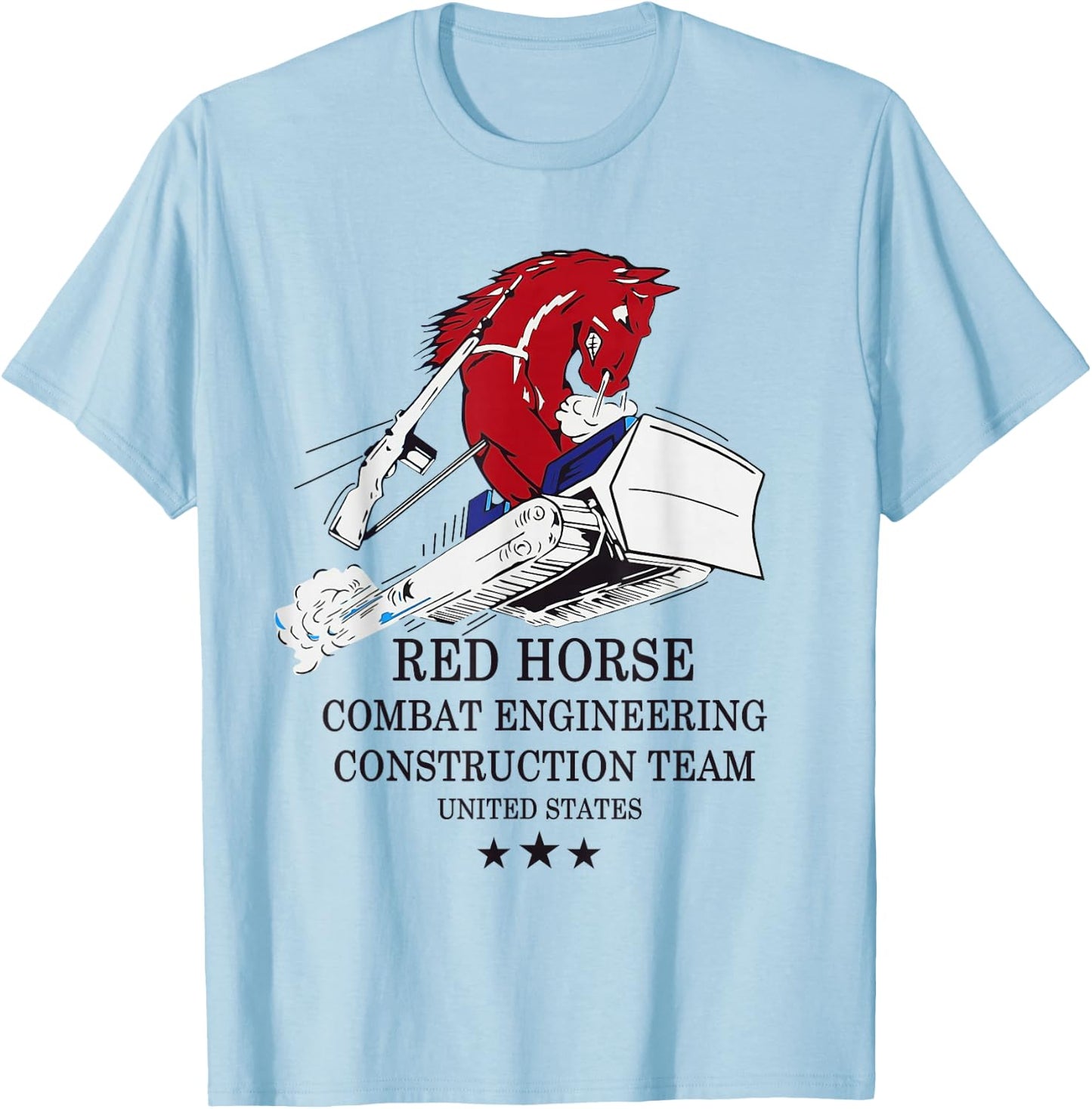 RED Horse Combat Engineer US Military T-Shirt - T-Shirt | Light Blue