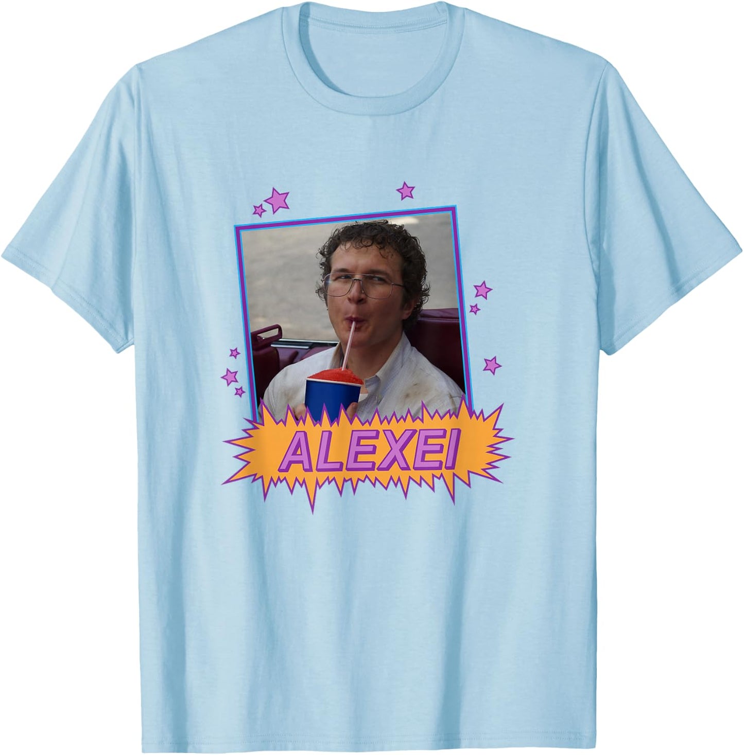 Stranger Things Alexei Slurping On A Slushie Funny Shot T-Shirt - T-Shirt | Light Blue