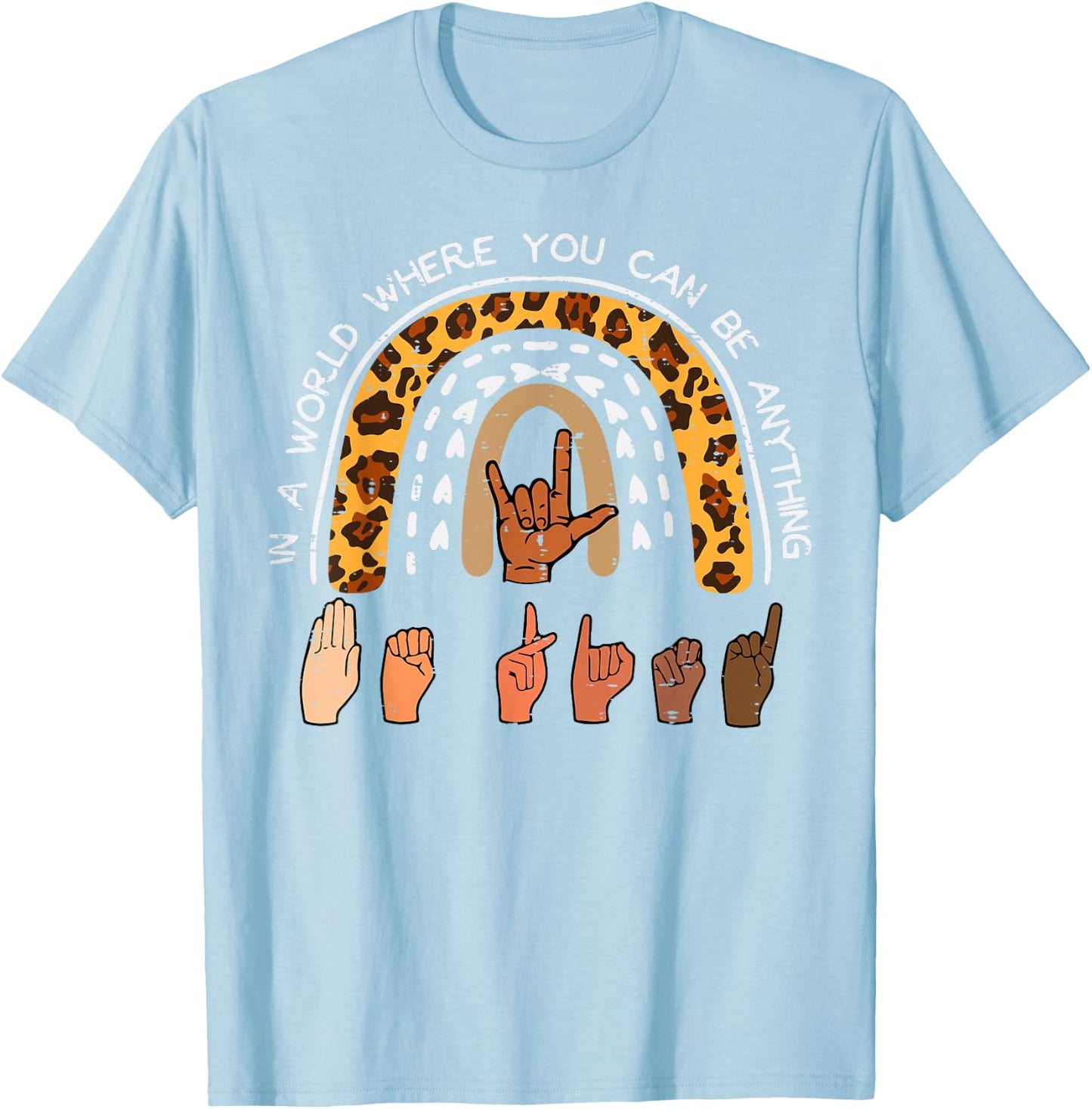 Kind Sign Language ASL Rainbow Black Orange Unity Day Kids T-Shirt - T-Shirt | Light Blue