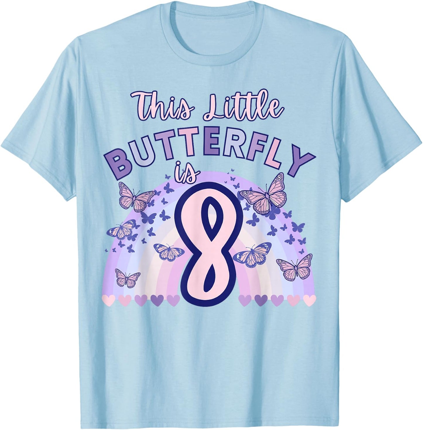 8th Birthday Butterfly Eight Years Old Pastel Purple Pink T-Shirt - T-Shirt | Light Blue