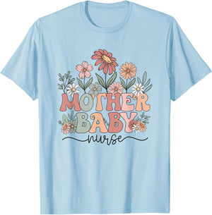 Wildflower Mother Baby Nurse Mother Baby Crew T-Shirt - T-Shirt | Light Blue
