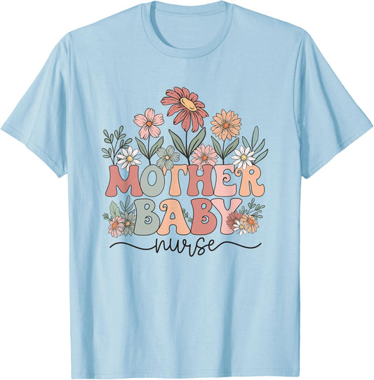 Wildflower Mother Baby Nurse Mother Baby Crew T-Shirt - T-Shirt | Light Blue