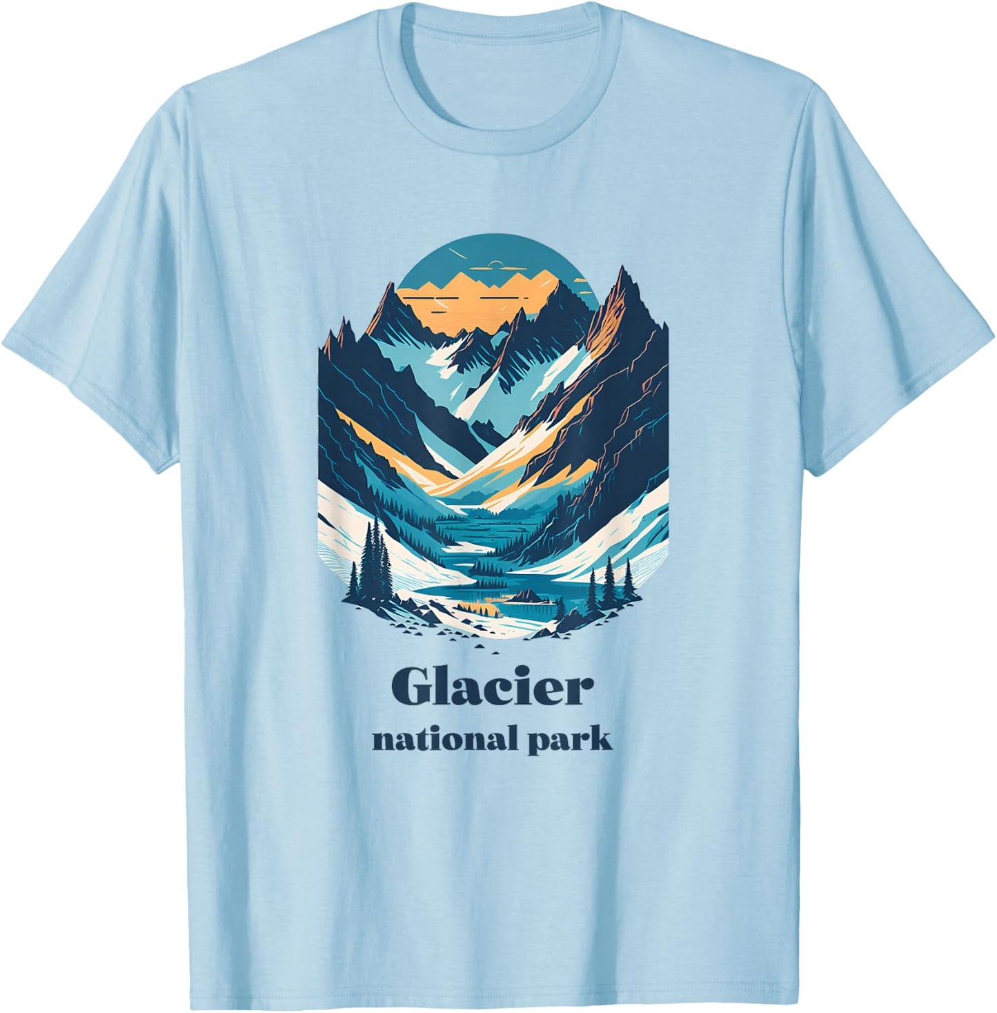 Glacier National Park Montana Cool Retro Style T-Shirt - T-Shirt | Light Blue