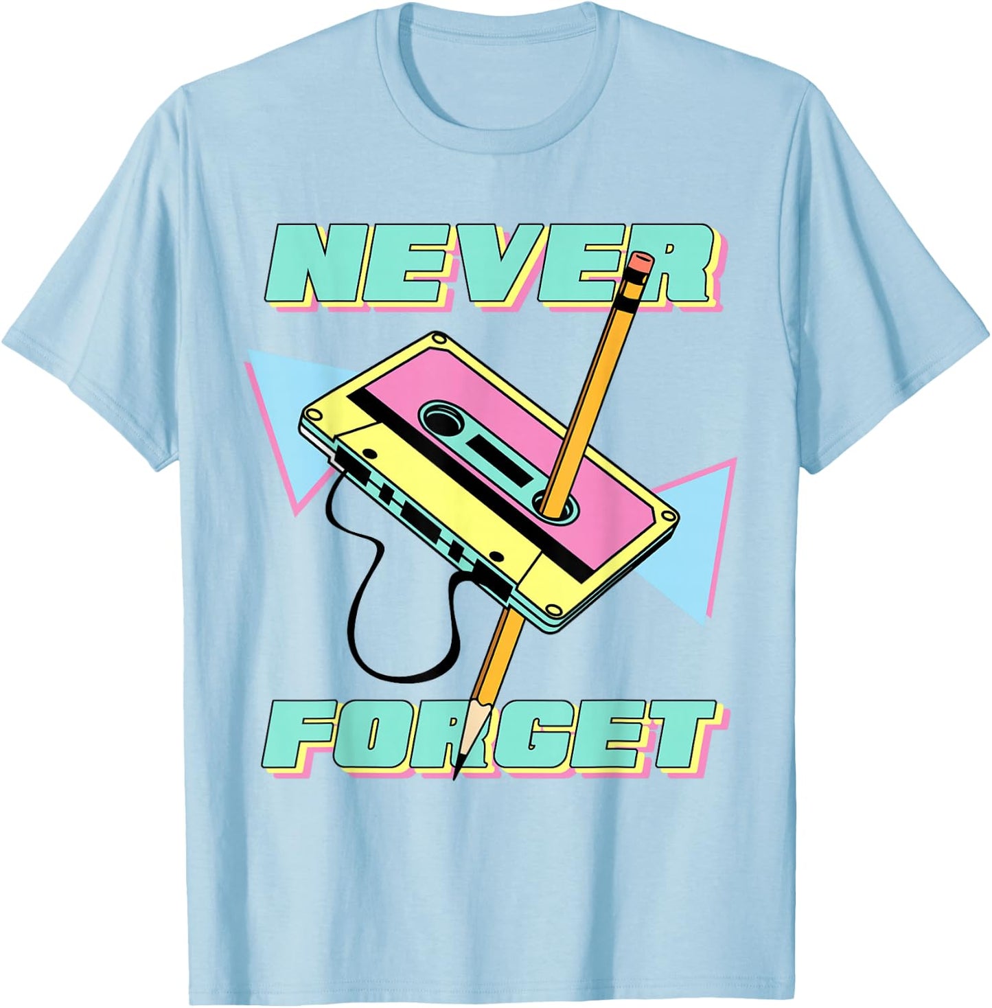 90s Party Costume 80s Never Forget Retro Cassette T-Shirt - T-Shirt | Light Blue