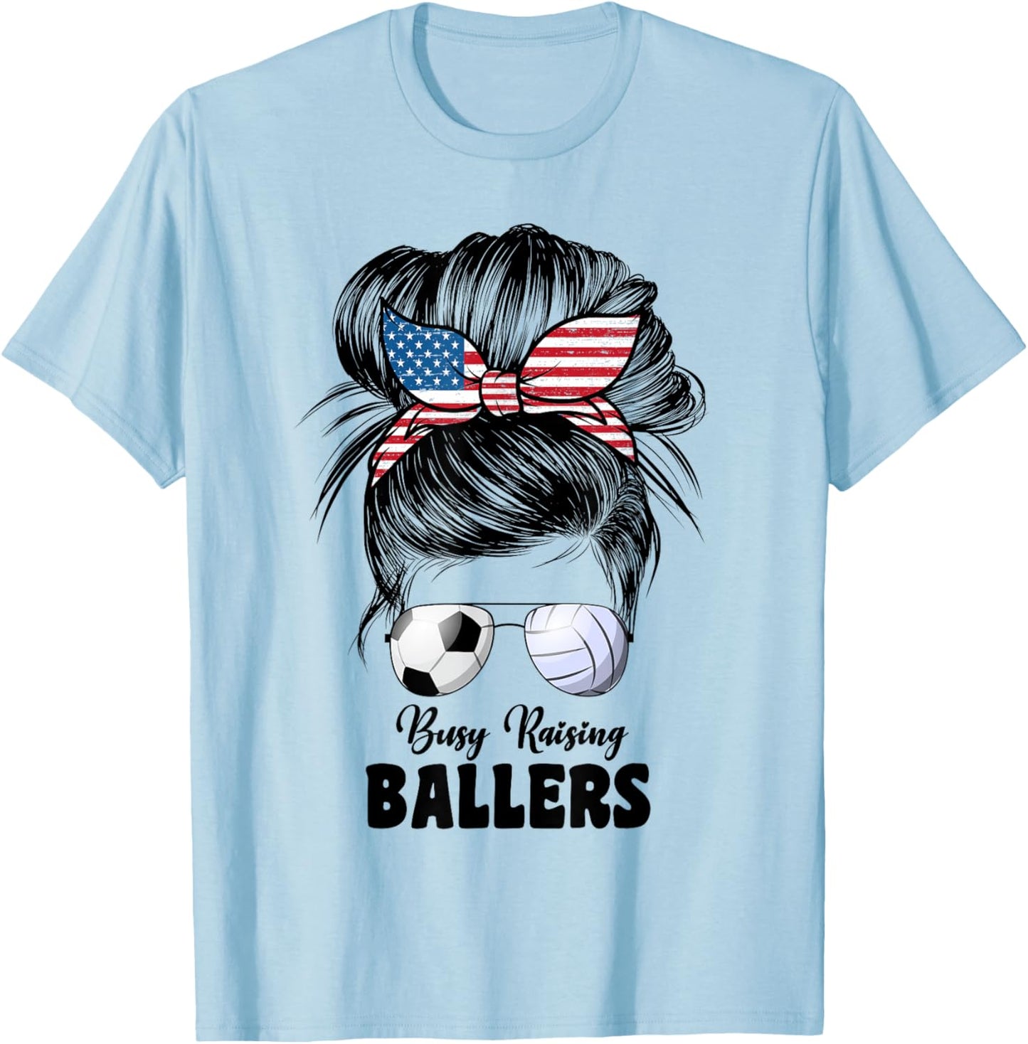 Busy Raising Ballers Volleyball And Soccer Mom Mom T-Shirt - T-Shirt | Light Blue