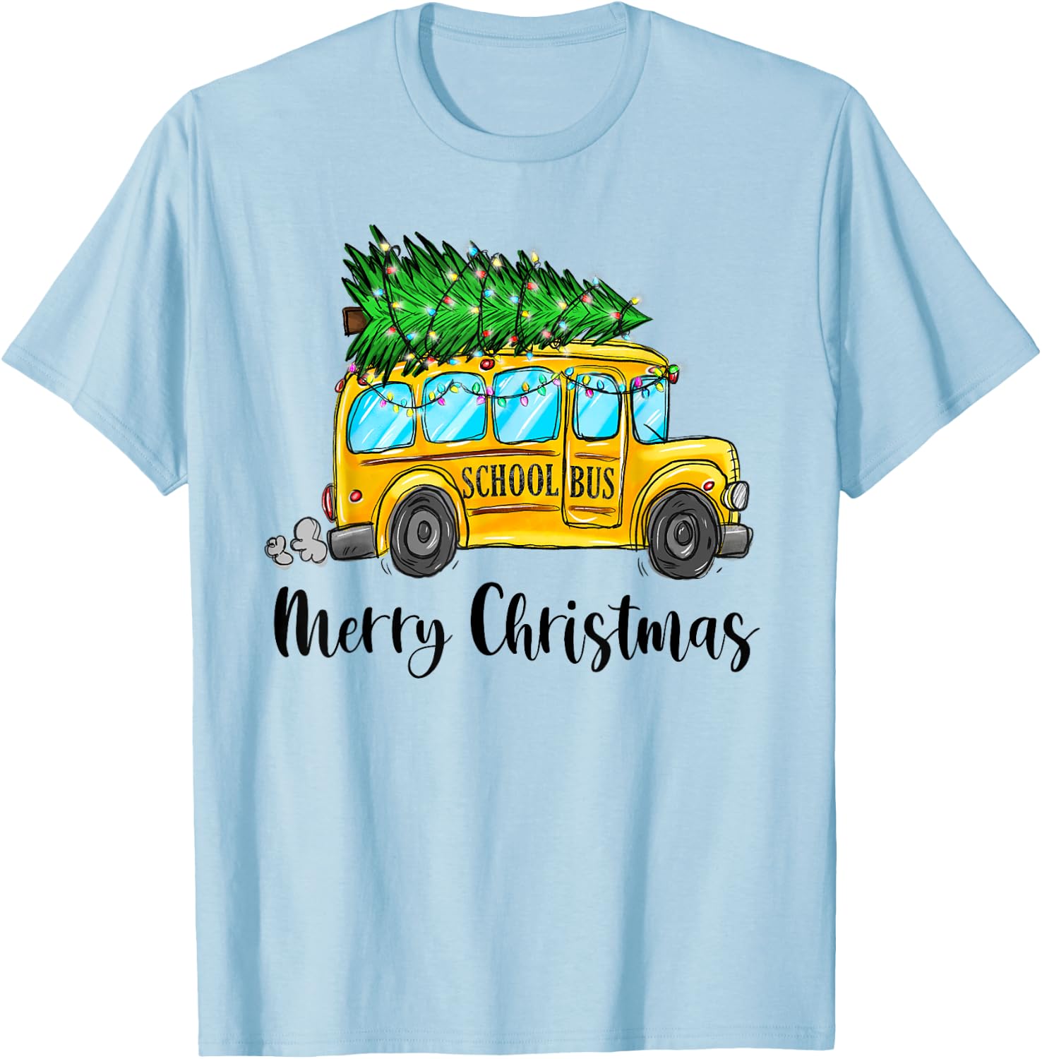 Yellow School Bus Christmas Light Tree Driver Pajama Xmas T-Shirt - T-Shirt | Light Blue