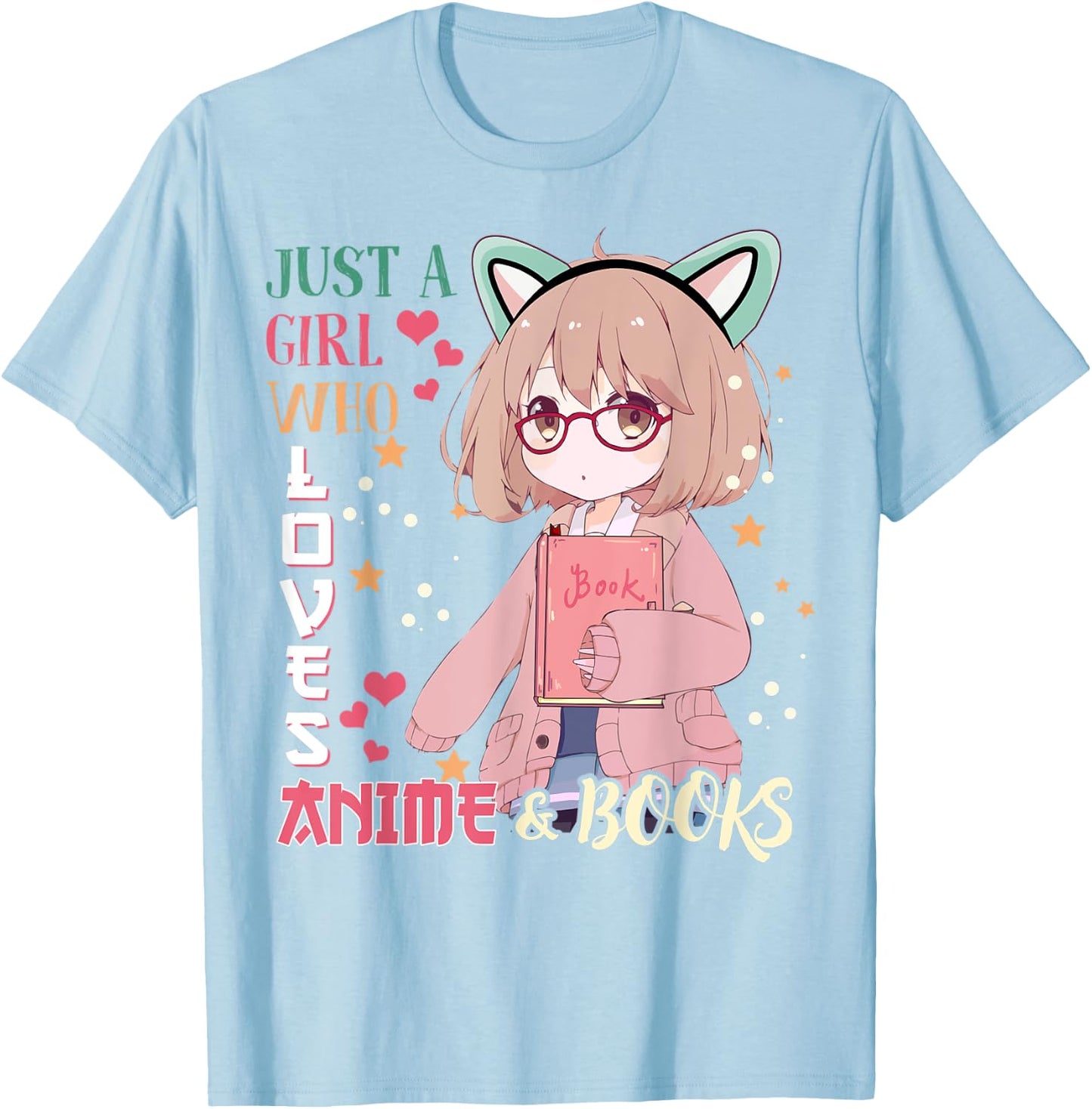Anime-Shirt Just A Girl Who Love Anime & Books Kids Teenage T-Shirt - T-Shirt | Light Blue
