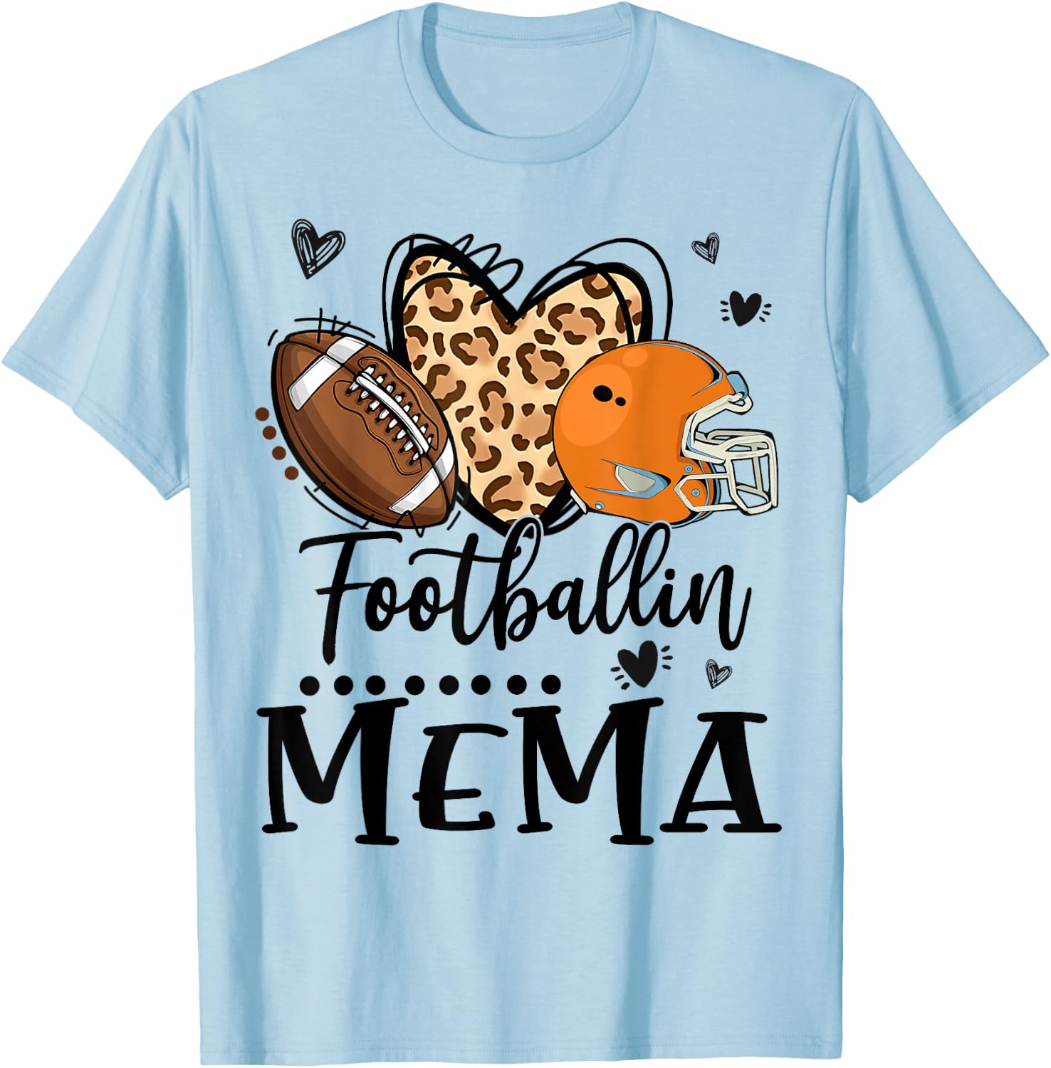 Football Mema Football Player Leopard Pattern Football T-Shirt - T-Shirt | Light Blue