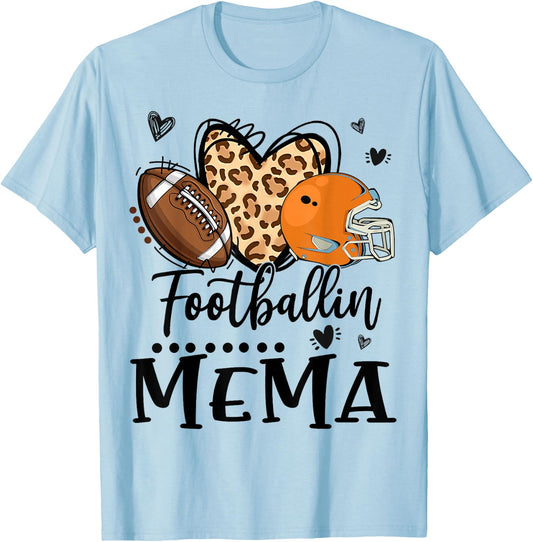 Football Mema Football Player Leopard Pattern Football T-Shirt - T-Shirt | Light Blue