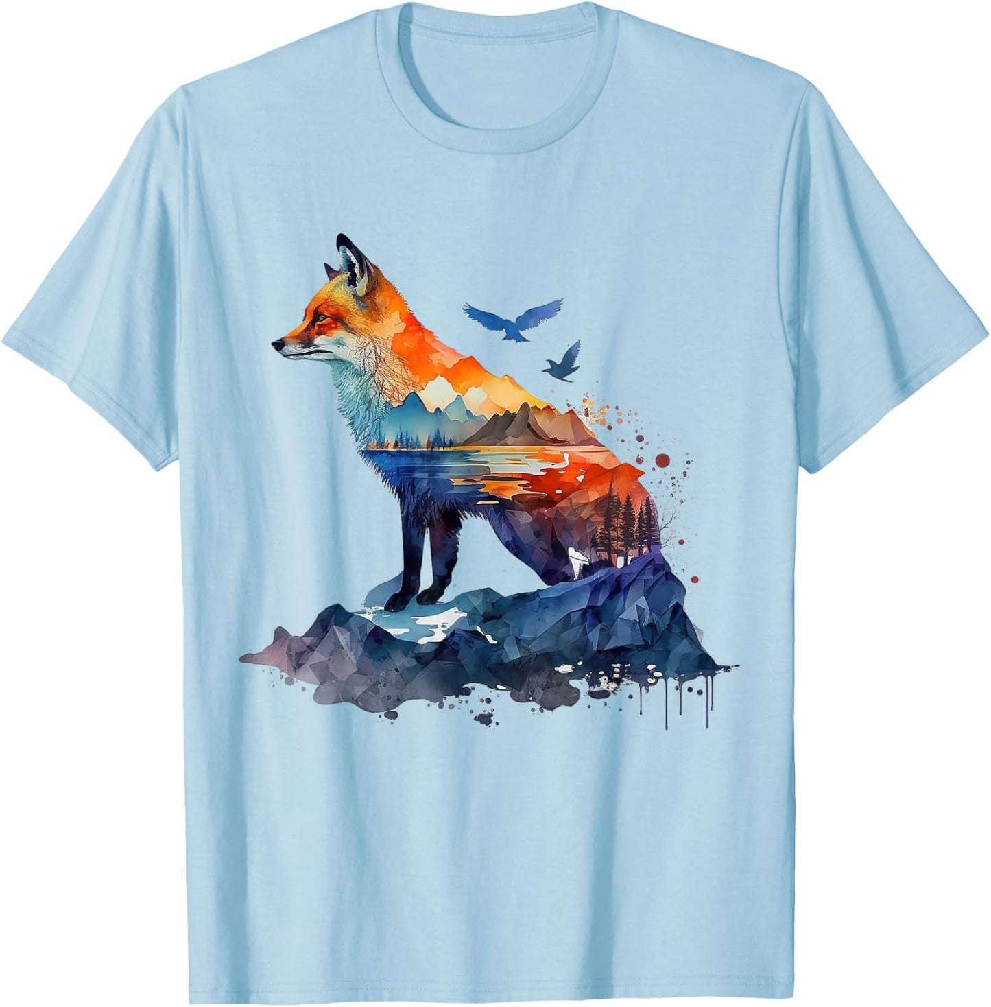 Fox Mountains Animal Lovers Animal Fox T-Shirt - T-Shirt | Light Blue