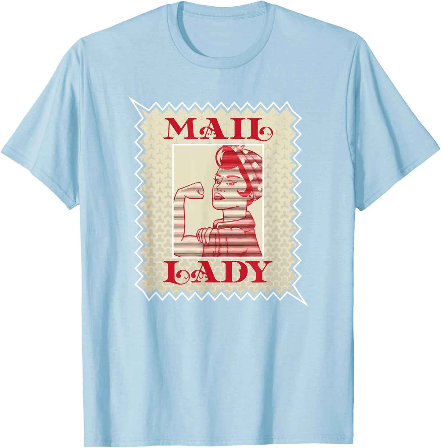 Female Postal Worker Mail Lady Stamp T-Shirt - T-Shirt | Light Blue