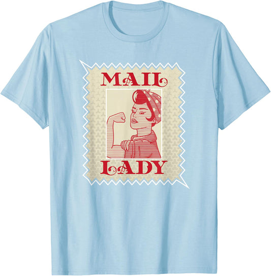 Female Postal Worker Mail Lady Stamp T-Shirt - T-Shirt | Light Blue