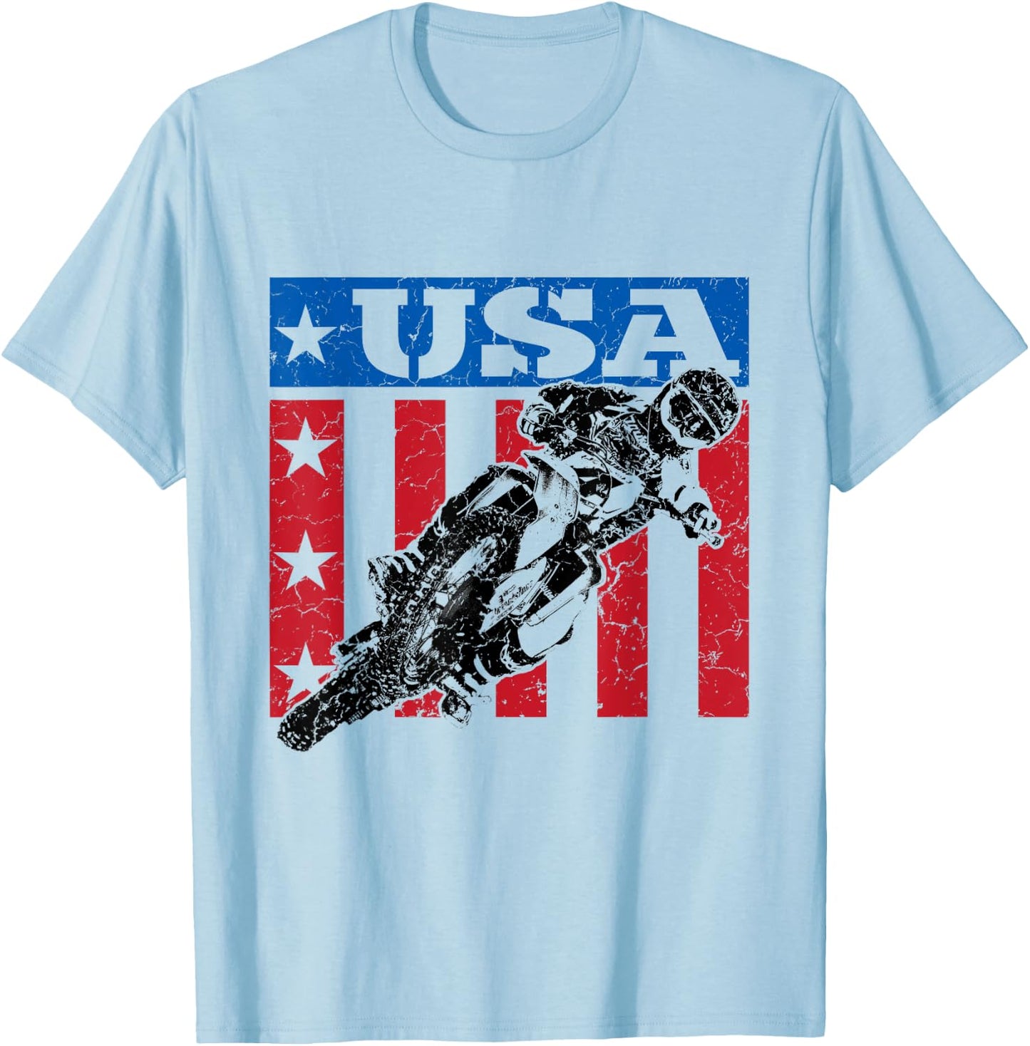 USA Dirt Bike 4th of July Motocross American Flag MX Racing T-Shirt - T-Shirt | Light Blue