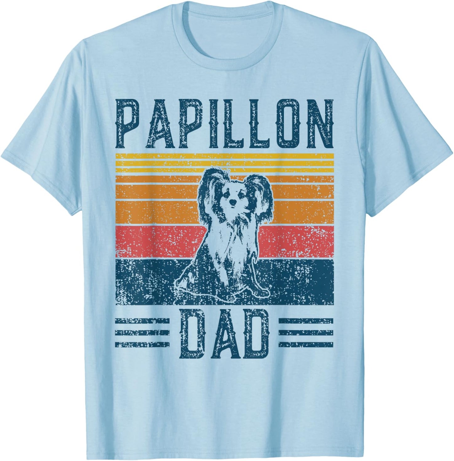 Dog Papillon Dad - Vintage Papillon Dad T-Shirt - T-Shirt | Light Blue