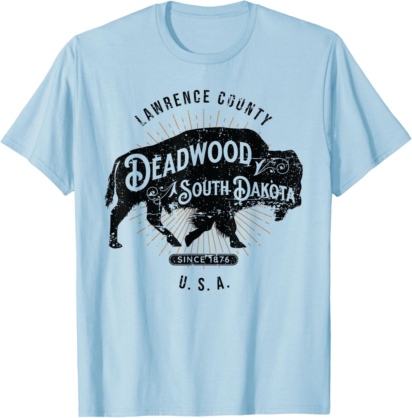 Deadwood South Dakota USA Distressed Bison Design Souvenir T-Shirt - T-Shirt | Light Blue