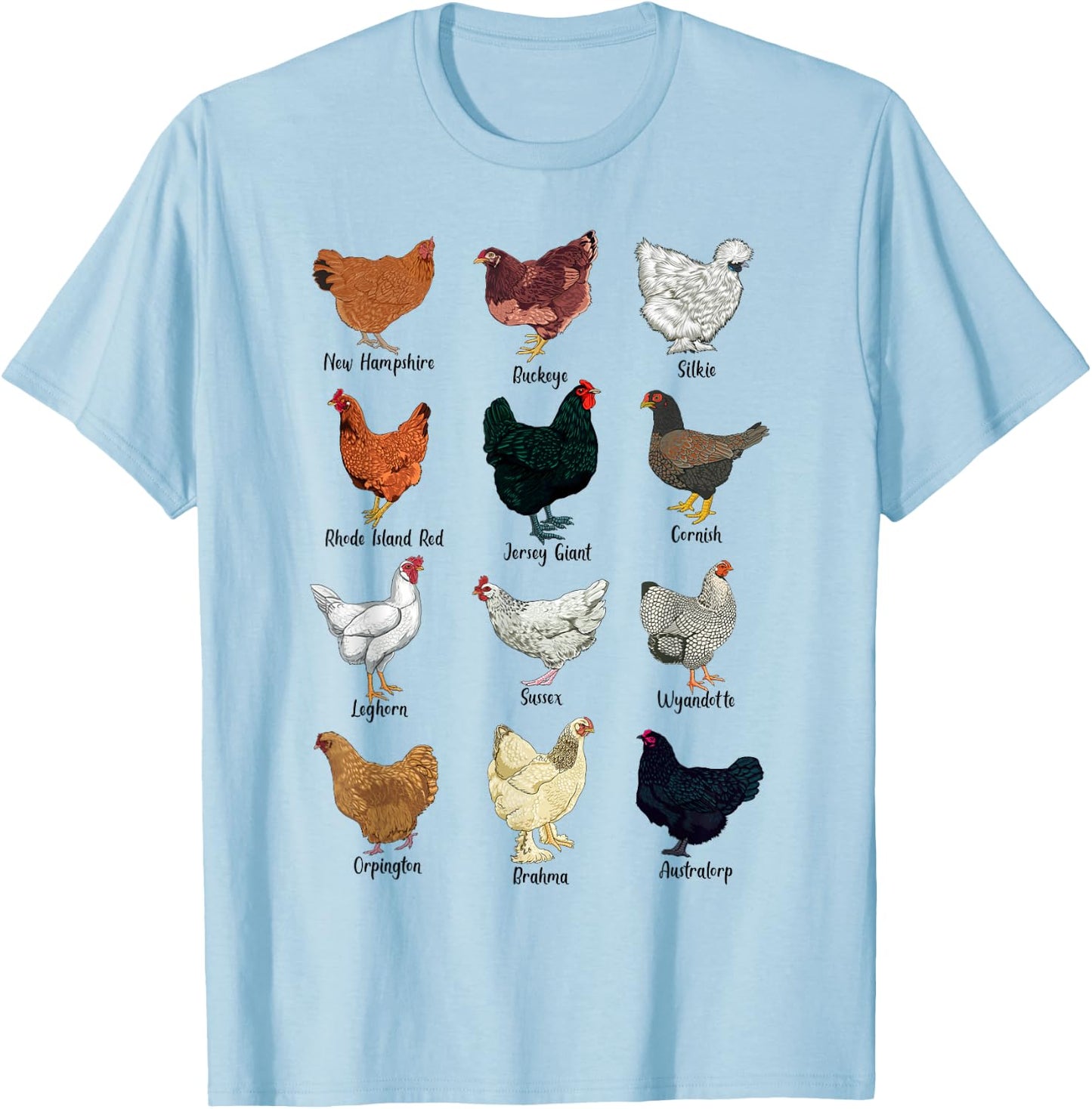 Various Chickens - Chicken Breeds T-Shirt - T-Shirt | Light Blue