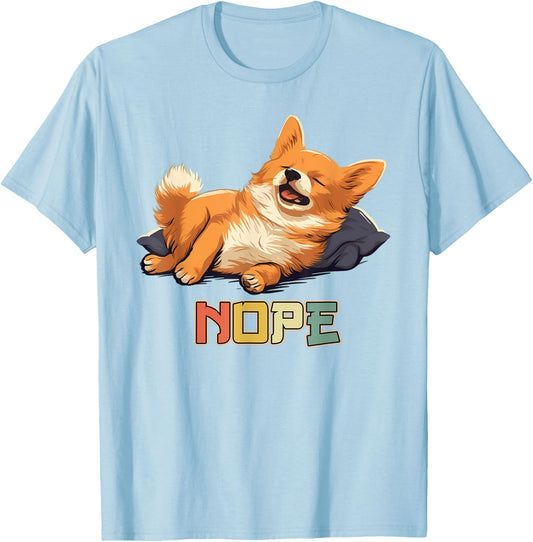 Lazy Pomchi Dog Nope T-Shirt - T-Shirt | Light Blue